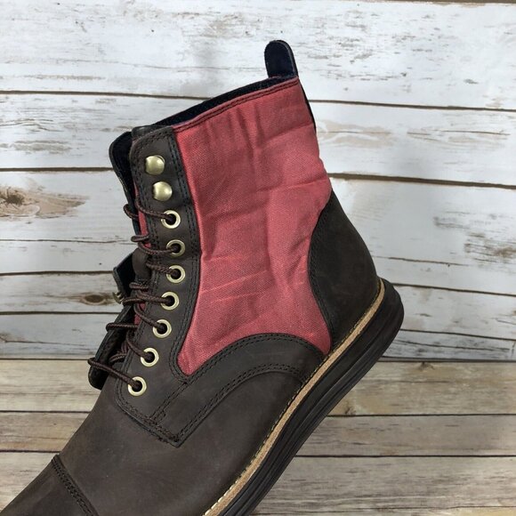 Cole Haan Grand Os Waterproof Canvas Boots Mens Size 10 C21692 Brown Red - Picture 9 of 11